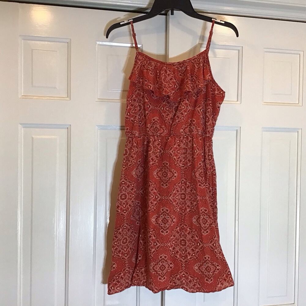 Red Handkerchief Print Dress Sz S 100% Cotton Boho Festival Western Coquette
